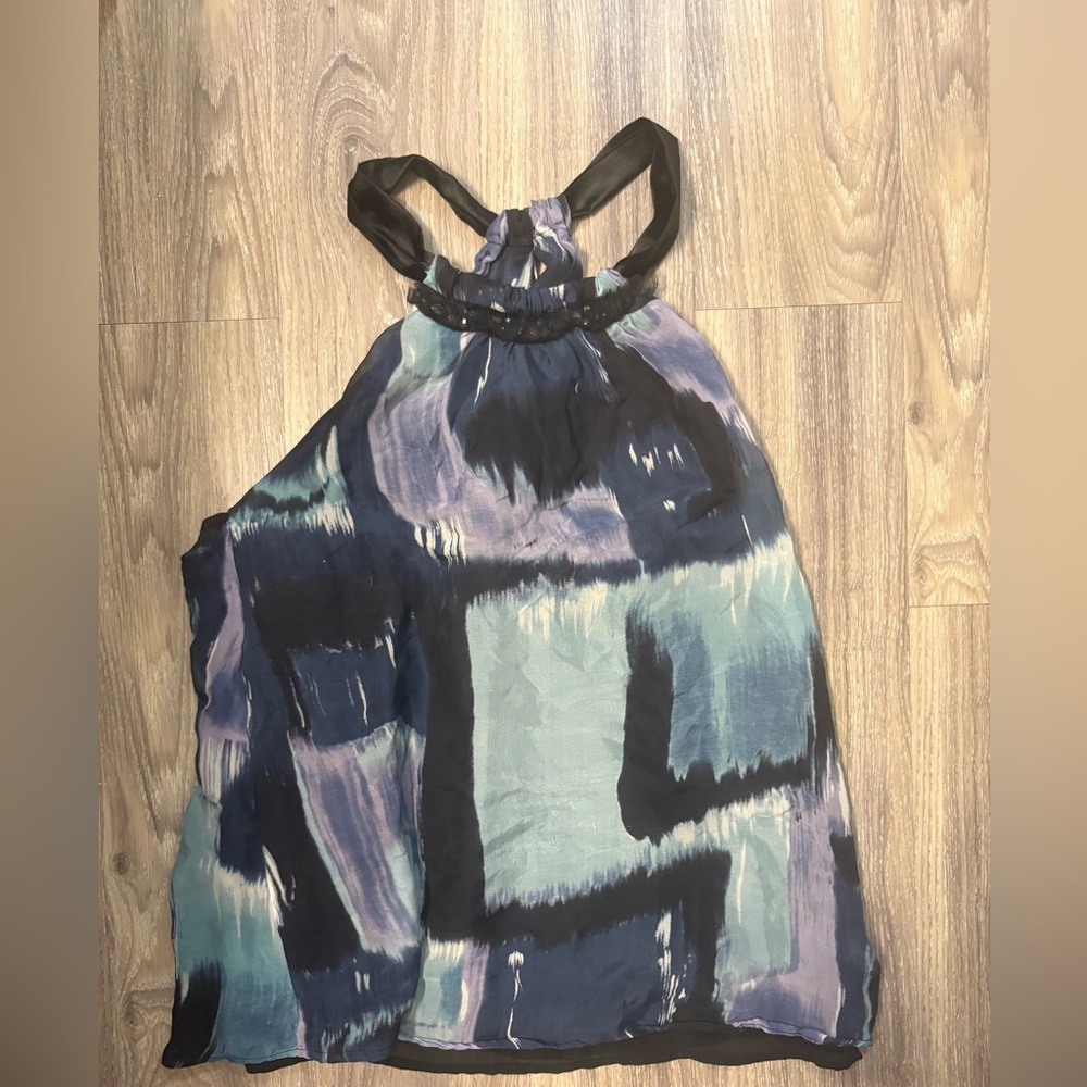 Y2K Abstract Blue and Black Halter Top
